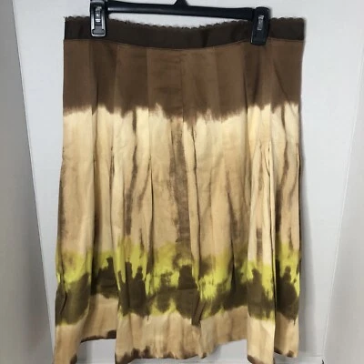 Ideology Vintage Women’s Skirt Size 12 Brown Tan Green Flair Pleated Tie Dye USA - Image 1 of 4