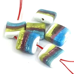 Lampwork Glass Golden Blue Ribbon Pillow Beads 15mm 6pcs(D17) Free Shipping - Picture 1 of 6