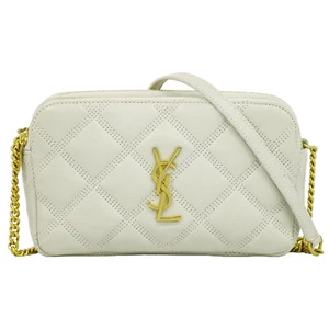 SAINT LAURENT Becky Leder Schultertasche Umhängetasche Off-White Gold YSL - Bild 1 von 10