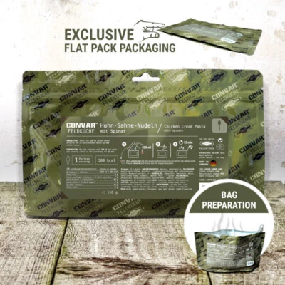 (52,67€/kg) CONVAR Feldküche Huhn Sahne Nudeln mit Spinat (1 Portion) (150g)