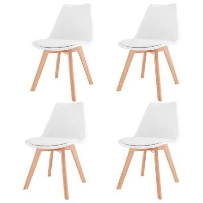 Set di 4 sedie imbottite da pranzo soggiorno cucina gambe legno di faggio bianco - Immagine 1 di 4