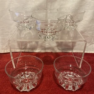 Crystal 5 Bowls 4" Round 2 1/2 " Tall Clear Heavy Scroll Footed Bottom  - Picture 1 of 7