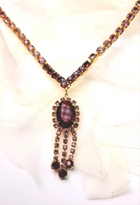 Purple Rhinestone Paste Necklace Dangle Fringe Evening - Picture 1 of 10