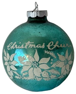 Brillante Vidrio Británico Adorno de Bola MCM Vintage Navidad Felicitación Invierno Flores Azul - Imagen 1 de 10