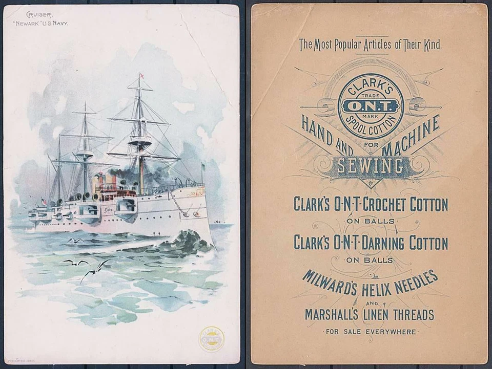 Cruiser "Newark" USN CLARK'S Victorian Trade Card (creased) WWI, MEDICINE - Image 1 of 1