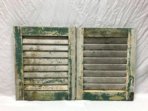 Pair VTG Destressed 14x17 Green Antique House Wood Window Shutters Old 956-23B Cover