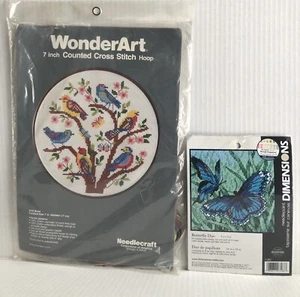 NOS 2 Cross Stitch Kits WonderArt Birds Round & Dimensions Butterfly Duo Kit - Picture 1 of 4