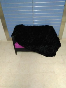 Luxury Black Rex Rabbit Fur Throw 100% Real Rex Fur Bedspread / Blanket - Picture 1 of 6