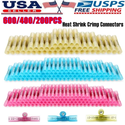 600/400PCS 22-10AWG Heat Shrink Butt Wire Splice Connectors Seal Crimp Terminals - Image 1 of 4