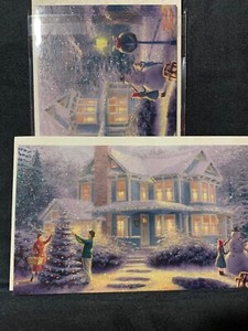 Set of 2 Merry Christmas Holiday Greeting Cards Thomas Kinkade Family Home