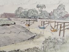 Original Watercolour, 'Boats on the Creek', circa 1940's, Hilda Burford (1887-19