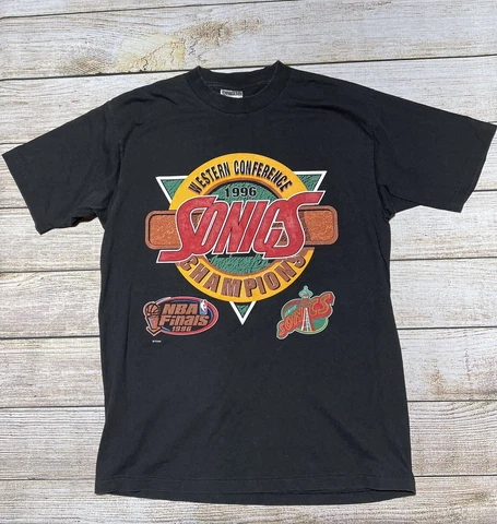 🏀 VINTAGE Seattle SuperSonics MEMORABILIA LARGE black Shirt Rare Single Stitch Cover