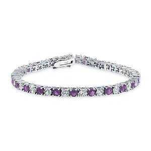 Alternating Round CZ 12CT 4 Prong Basket Set Tennis Bracelet Silver 7.5 Inch - Picture 1 of 25
