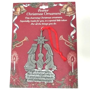 Vtg Camco Pewter Christmas Ornament Nativity Holy Family Manger Prayer USA New - Picture 1 of 7