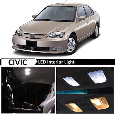 Kit de Paquete de Luz LED Interior Blanca Apto para Honda Civic Sedán Coupé 2001-2005 Foto 1 de 4