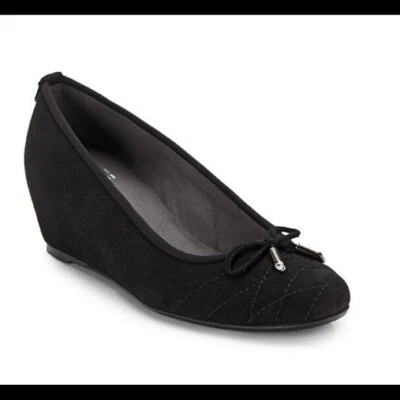 Stuart Weitzman Quilty Black Suede Wedge w/Bow - Image 1 of 4