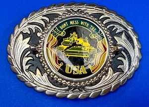 Don't Mess with the USA Military Tank Centerpiece Patriotic Army Belt Buckle - Imagen 1 de 16