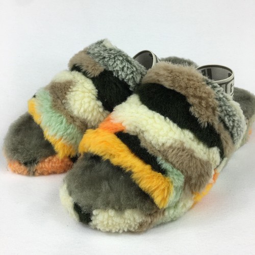 Sandali in pelliccia mimetici UGG Fluff Yeah Cali in collage taglia 7 11118164 nuovi