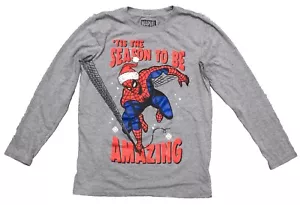 Marvel Official The Amazing Spiderman Kids 14 Long Sleeve T Shirt Holiday Season - Picture 1 of 9