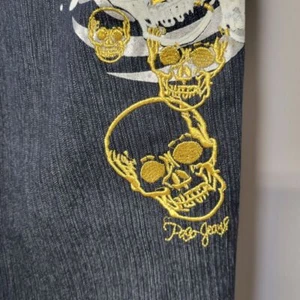 Vintage Y2K Paco Jeans Size 17 Gold Graphic Wide Leg High Rise Streetwear Skater - Picture 1 of 9
