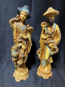 Vintage Artmark asiatisches Paar Mann & Frau Vogelliebhaber Harz MADE IN ITALY - Bild 1 von 9