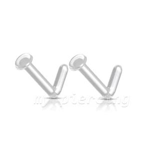 2pcs. Flexible Clear L-Bend Nose Ring with 2mm Flat Round Top Retainer 20G 18G - Picture 1 of 1
