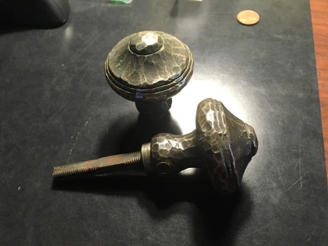 Arts & Crafts antique Hand Hammered heavy solid nickel door knob set Cover
