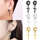 Clip On Pairs Surgical Steel Hoop Earrings with Cross for Men Women Non Piercing
