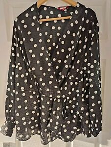 JOE BROWNS GORGEOUS LONG SLEEVES BLACK & WHITE SPOTTED TOP SIZE 20 VGC