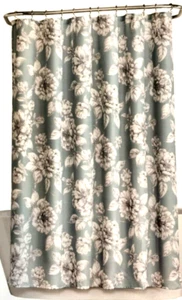 The Big One Floral Shower Curtain 72”x 70” Teal Pretty with Black Curtain Hooks - Picture 1 of 6