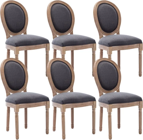 French Country Dining Chairs Set of 6, Vintage Louis Chairs with Curved Backrest Cover