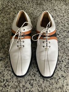 Footjoy Icon Men’s Size 10M White, Medium Orange & Black Spiked Golf Shoes