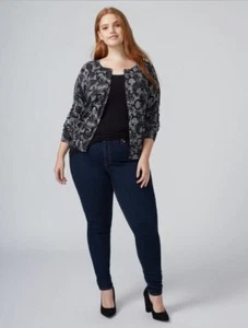 Cárdigan Lane Bryant Suéter Tejido Botón Cuello Redondo Estampado Encaje 18/20 2X Nuevo - Imagen 1 de 8