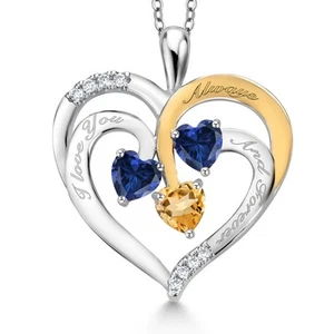 1.46 Ct Heart Shape Blue Created Sapphire Rhodium Plated Pendant with Chain - Picture 1 of 3