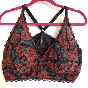 Torrid Bra 3X Black and Red Floral Lace Bralette Racerback Mesh Lined Sexy Comfy - Bild 1 von 6
