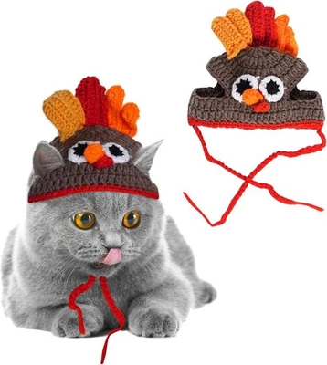 Gato Pavo Sombrero Mascota Disfraz Gorra Tejida Ganchillo Sombrero para Perro Pequeño Gatitos para Tha Foto 1 de 4