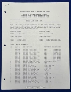 Original Fender Super 60 Verstärker Schaltplan & Ersatzteilliste - Bild 1 von 1