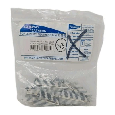 43 Count Gateway Feathers 2" Right Wing: Rayzr Barred White 200RRBWH - Image 1 of 2