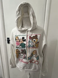 Hoodie Medium White Disney Anniversary Drawstring Bambi Aristocats Mickey Alice - Picture 1 of 8