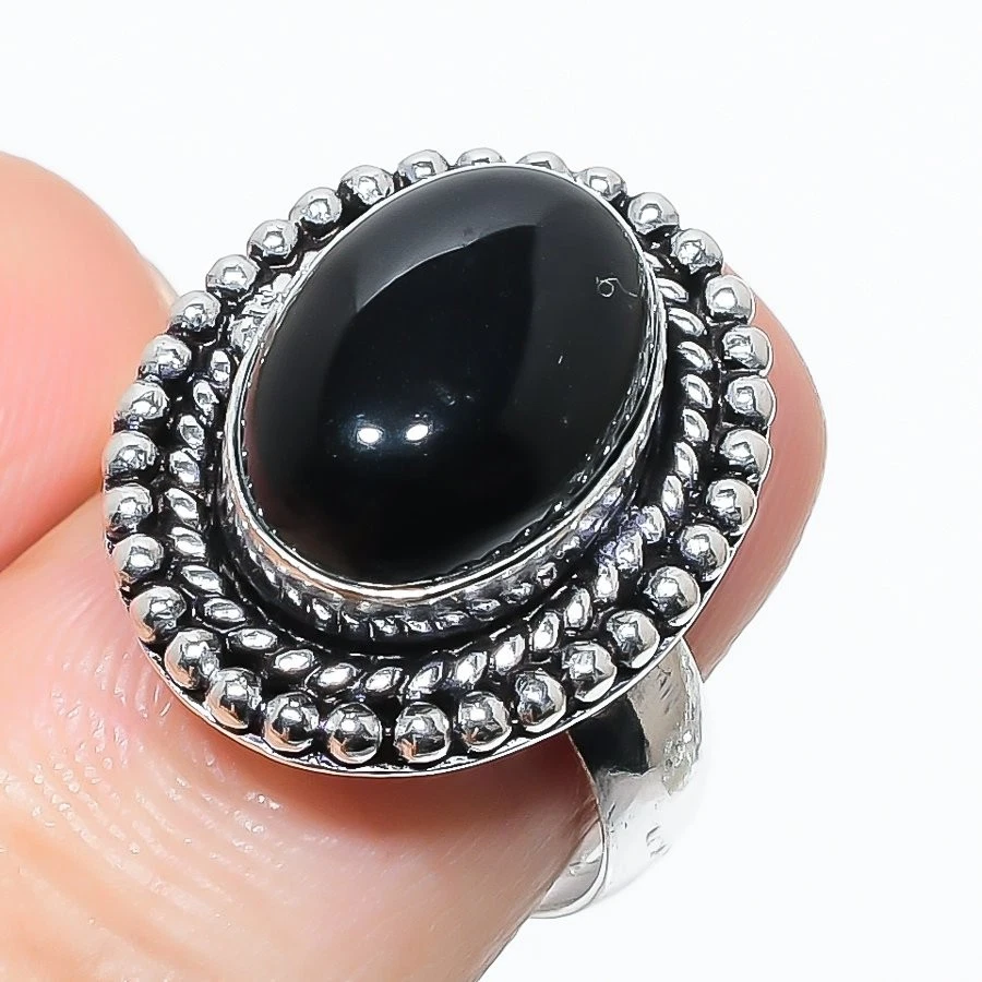 Anillo de plata de ley 925 con piedras preciosas de ónix negro para regalo Foto 1 de 1