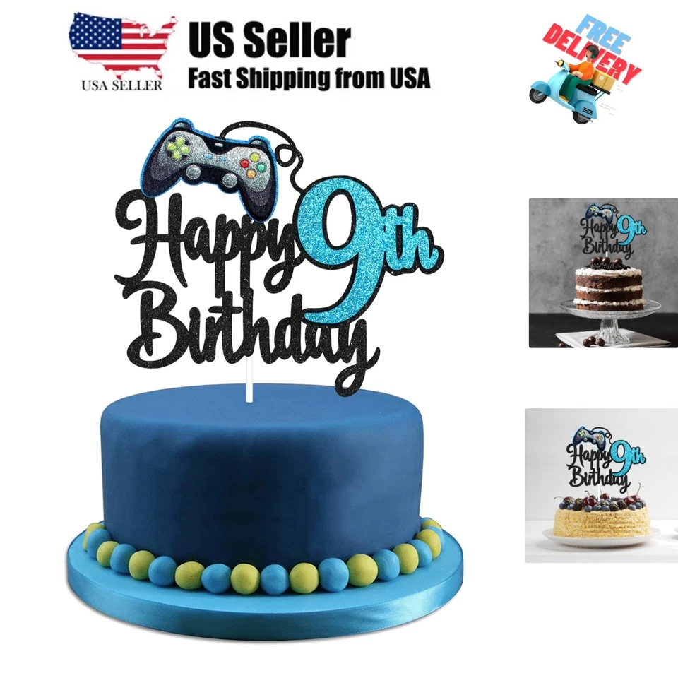 Videojuego Feliz 9º Cumpleaños Cake Topper - Videojuego Niño 9º Cumpleaños Par... Foto 1 de 4
