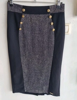 Rinascimento Y2K черный серый эластичной Джерси Midi карандаш юбка L золотой кнопки  - Изображение 1 из 4
