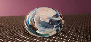 Signed Vintage 72 Blown Phoenician Art Glass Malta Paperweight Blue White Brown - Picture 1 of 24