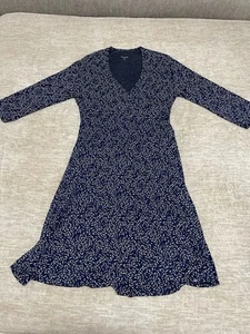Garnet Hill Kleid Brianna Wickeloptik blau 3/4 Ärmel gefüttert V-Ausschnitt M - Bild 1 von 6