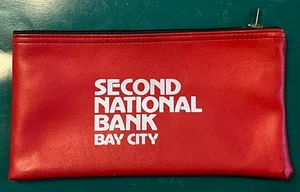 Zweite National Bank Bay City MI rote Reißverschluss Pfandtasche Vintage 1980er von NBSC in USA - Bild 1 von 4