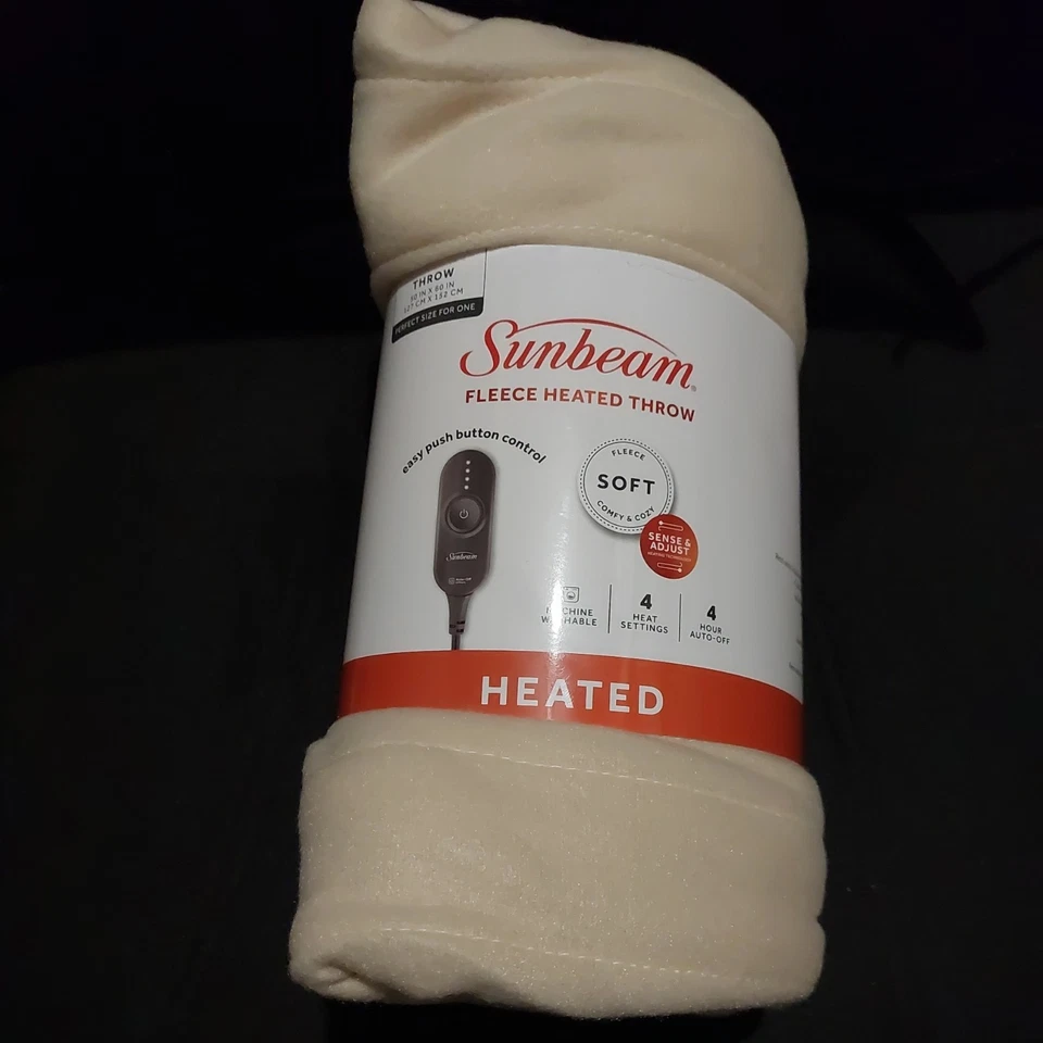 Sunbeam Off White/Cream Fleece Soft Heated Throw. Size 50 In. X 60 In. New! - Image 1 of 4