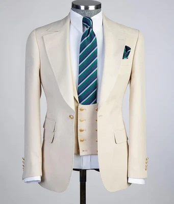 Traje de hombre con solapa de pico 3 piezas de negocios formal chaqueta de novio esmoquin fiesta graduación blazer Foto 1 de 4