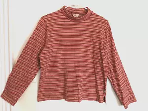 Woolrich Womens Blouse L Pink Brown Tan Striped Shirt Top Long Sleeve Office - Picture 1 of 5