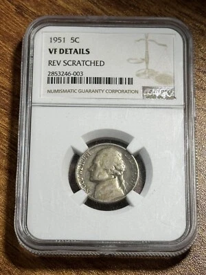 1951 Jefferson Nickel Graded NGC VF Details Coin (Slab520) (T) - Image 1 of 2