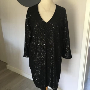 PEACOCKS - BLACK SEQUIN FULLY LINED DRESS - SIZE 14 (GENEROUS) NEW WITH TAG £25 - Picture 1 of 6